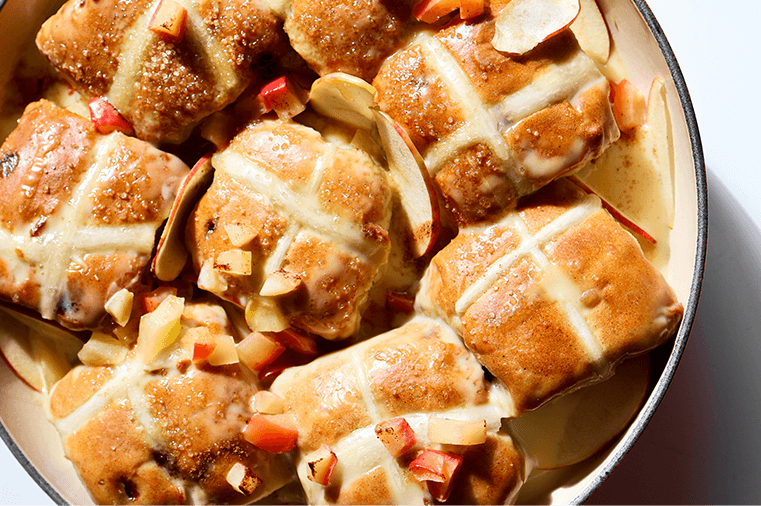 Apple & Cinnamon Easter Bun Bread & Butter Pudding